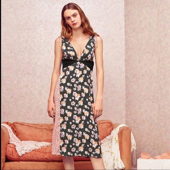 Urban outfitters ryker midi dress mix print floral and polka dots - Picture 1 of 11
